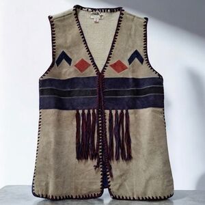 Collage vintage suede leather vest boho western style sleeveless jacket